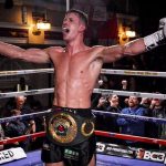Nathan ‘Hitman’ Heaney celebrating his IBO title win. Photo Credit: Stoke Sentinel