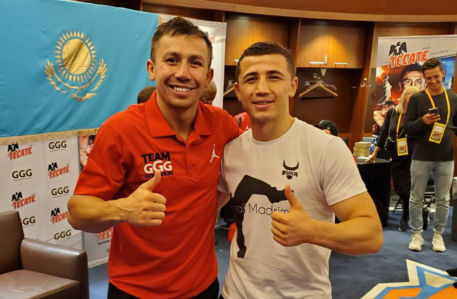 Madrimov and his hero, Gennadiy Golovkin. Photo Credit: Twitter @IsrailMadrimov