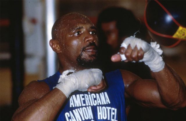 'Marvellous' Marvin Hagler in action on the speedball. Photo Credit: The Independent.