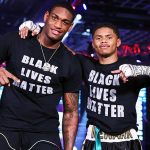 Jared Anderson and Shakur Stevenson showing support for the Black Lives Matter movement after their wins. Photo Credit: Mikey Wiliams