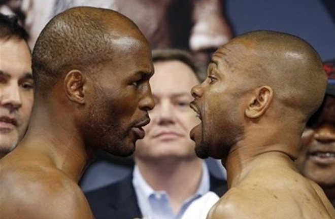 Roy Jones Jr faced off with rival Bernard Hopkins ahead of their second bout. Photo Credit: Real Combat Media