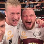 Bolotniks (2nd from right) was left elated after picking up the WBO European strap Photo Credit: Ricards Bolotniks Facebook