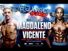 Jessie Magdaleno takes on Yenifel Vicente behind closed doors in Las Vegas on Thursday night Photo Credit: Top Rank