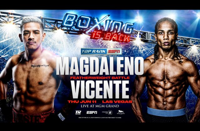 Jessie Magdaleno takes on Yenifel Vicente behind closed doors in Las Vegas on Thursday night Photo Credit: Top Rank