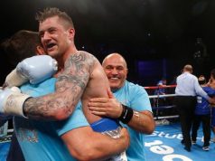 Ricky Burns celebrating a win with Tony and Peter Sims. Photo Credit: Glasgow Live
