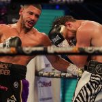 Caoimhin Agyarko fended off the brave efforts of Jez Smith to produce a ninth round stoppage Photo Credit: Queensberry Promotions
