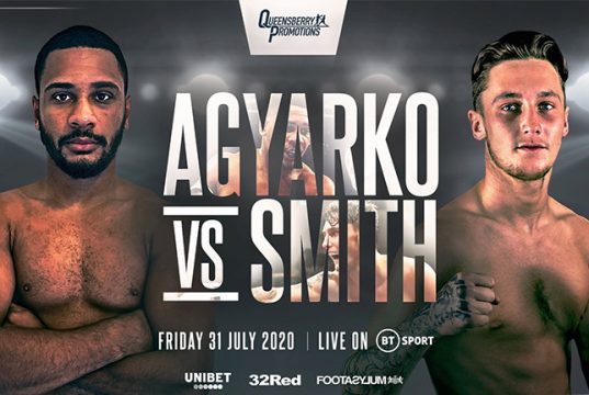 Caoimhin Agyarko will take on Jez Smith live from the BT Studio on Friday night in the third of Frank Warren's post-lockdown summer series. Photo Credit: Frank Warren