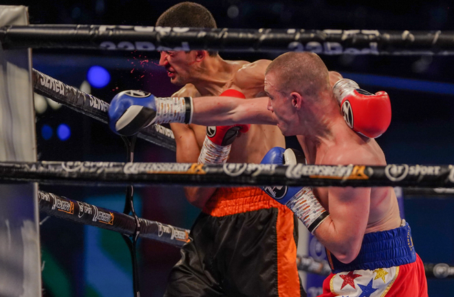 Andrew Cain put on an exciting display forcing Ed Harrison to retire after three rounds Photo Credit: Queensberry Promotions