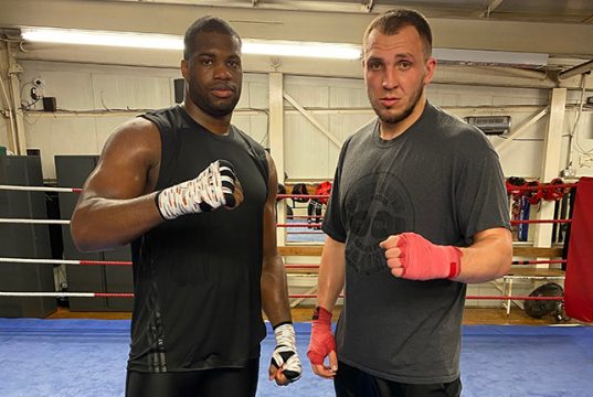 Daniel Dubois and his long time sparring partner Dorion Krasmaru. Photo Credit: Martin Bowers