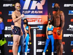 Pedraza and LesPierre weighed in ahead of their rescheduled bout. Photo Credit: Mikey Williams / Top Rank