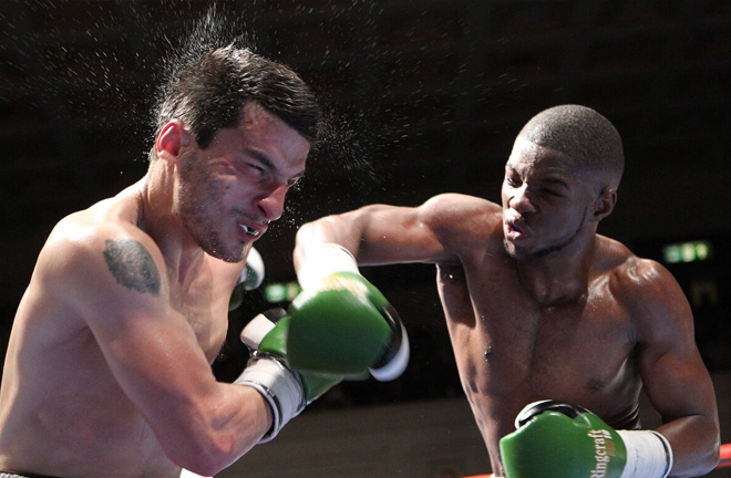 The WBO Global champion in action. Photo Credit: Siesta Boxing