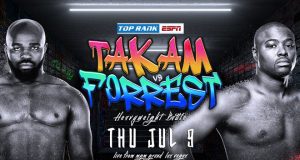 Carlos Takam takes on Jerry Forrest as a last minute replacement for disgraced Jarrell Miller. Photo Credit: Top Rank