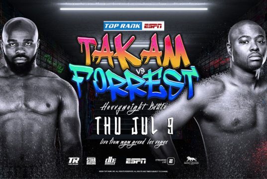 Carlos Takam takes on Jerry Forrest as a last minute replacement for disgraced Jarrell Miller. Photo Credit: Top Rank