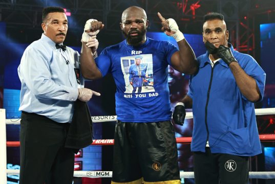 Takam dedicated the victory to his late father who passed away last week Photo Credit: Mikey Williams/Top Rank