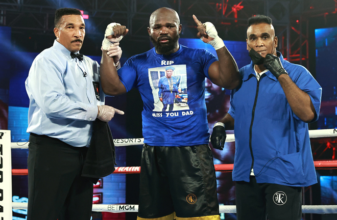 Takam dedicated the victory to his late father who passed away last week Photo Credit: Mikey Williams/Top Rank