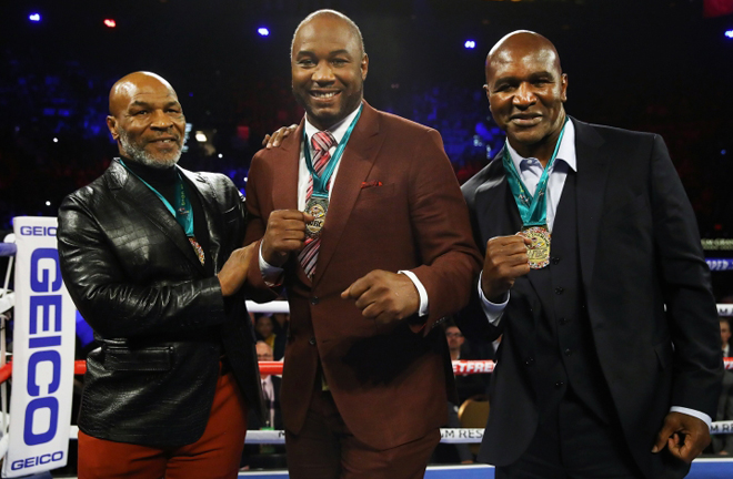 Former rivals Tyson, Lewis and Holyfield reunited at the MGM Grand, Las Vegas in February Photo Credit: Boxing Scene