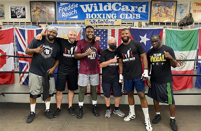 Jonathan Banks, Amer Abdallah, Viddal Riley, Freddie Roach, Badou Jack and Jeff Mayweather (left to right). Photo Credit: Amer Abdallah