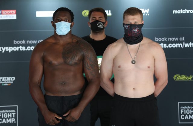 Dillian Whyte weighed in over two stone heavier than Alexander Povetkin on Friday Photo Credit: Mark Robinson/Matchroom Boxing