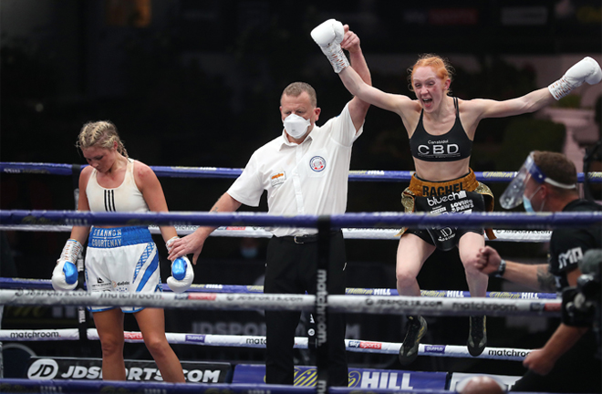 Rachel Ball could not hide her delight after securing a points win over Courtenay Photo Credit: Mark Robinson/Matchroom Boxing