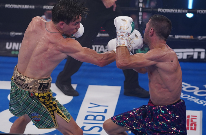 Michael Conlan secured a final round stoppage over Sofiane Takoucht Photo Credit: Queensberry Promotions