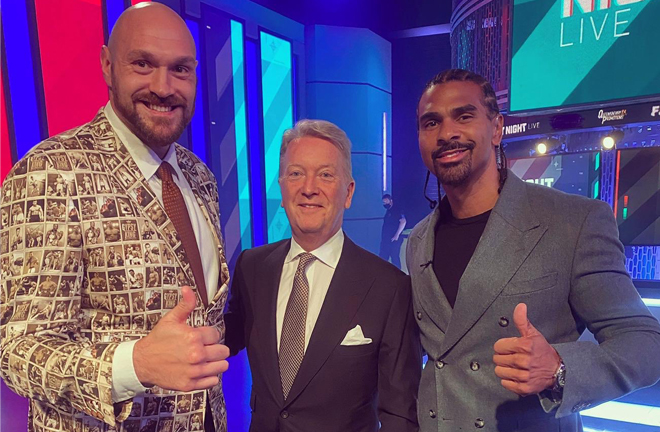 Former rivals Tyson Fury and David Haye were in attendance alongside promoter Frank Warren Photo Credit: Twitter @davidhaye