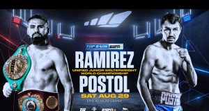 Jose Ramirez will defend his unified Light-Welterweight titles against Viktor Postol on August 29 in Las Vegas Photo Credit: Top Rank