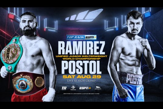 Jose Ramirez will defend his unified Light-Welterweight titles against Viktor Postol on August 29 in Las Vegas Photo Credit: Top Rank