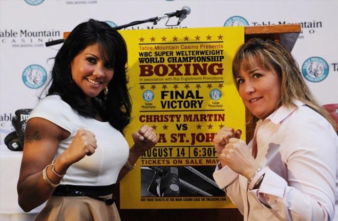 Mia St John and Christy Martin face to face during the promotion of their fight. Photo Credit: Fight Saga