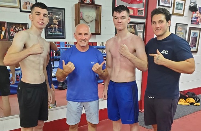 Stevie McKenna, Barry McGuigan, Aaron McKenna and Shane McGuigan [left to right] Photo Credit: Twitter @stevie_mckenna