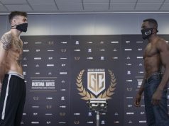 Ohara Davies and Tyrone McKenna shared a final face-off after weighing in ahead of their grudge MTK Golden Contract final Photo Credit: Scott Rawsthorne / MTK Global