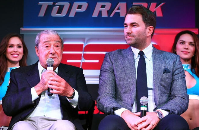 Top Rank CEO Bob Arum and Matchroom boss Eddie Hearn have TV deals with ESPN and DAZN respectively Photo Credit: Boxing Scene