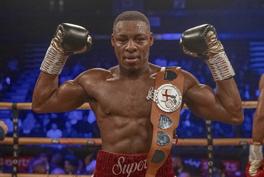 'Super' Dan Azeez calls his opponent, Andre Sterling, a clown! Photo Credit: Scott Rawsthorne / MTK Global