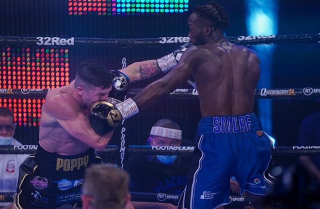 Bentley floored Heffron in the second round of their drawn bout Photo Credit: Round 'N' Bout Media / Queensberry Promotions