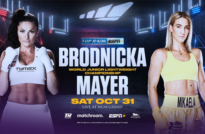WBO Super Featherweight ruler Ewa Brodnicka clashes with Mikaela Mayer on October 31 in Las Vegas Photo Credit: Top Rank