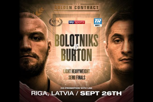 Hosea Burton heads to Riga to face Ricards Bolotniks in the Golden Contract semi-finals Photo Credit: MTK Global