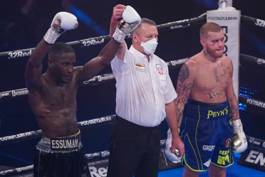 Ekow Essuman secured a dominant win over Cedrick Peynaud to become IBF European Welterweight champion Photo Credit: Round 'N' Bout Media / Queensberry Promotions