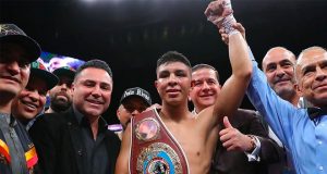 WBO Inter-Continental Middleweight Champion Jaime Munguia (36-0, 29 KOs), after defeating Tureano Johnson (21-3-1, 15 KOs) last night with a 6th round stoppage win.