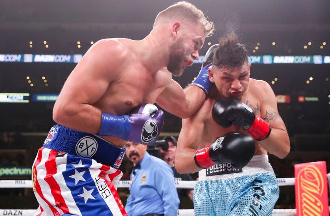 Saunders knocked down Coceres three times to defend his title last November Photo Credit: Ed Mulholland/Matchroom Boxing