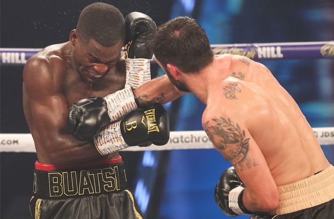 Buatsi was buzzed early on as Calic put the pressure on Photo Credit: Mark Robinson / Matchroom Boxing