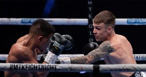 Jay Harris put in a convincing display to beat Marcel Braithwaite on Sunday Photo Credit: Scott Rawsthorne / MTK Global