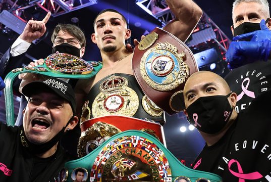 Teofimo Lopez was crowned undisputed Lightweight world champion with a unanimous decision win over Vasiliy Lomachenko on Saturday in Las Vegas Photo Credit: Mikey Williams/Top Rank