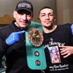 Lopez celebrates with father Teofimo Lopez Sr post-fight Photo Credit: Mikey Williams/Top Rank