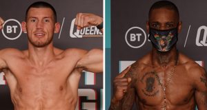 Liam Williams and Andrew Robinson hit the scales ahead of their British Middleweight title clash on Saturday in London Photo Credit: Round N Bout Media / Queensberry Promotions