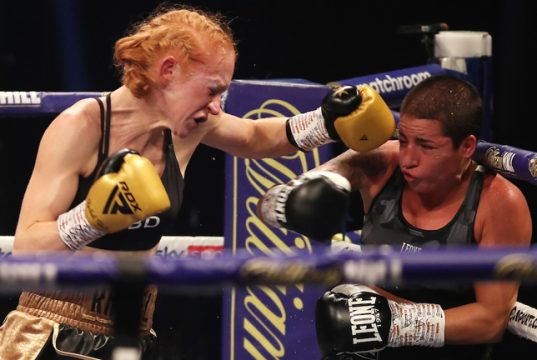 Rachel Ball overcame late replacement Jorgelina Guanini to claim the vacant interim WBC Super Bantamweight title Photo Credit: Mark Robinson/Matchroom Boxing