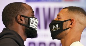 Terence Crawford and Kell Brook came face-to-face ahead of their WBO Welterweight title showdown in Las Vegas on Saturday night Photo Credit: Mikey Williams/Top Rank