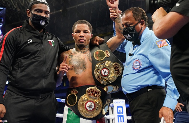 Tank claimed back his WBA Super Featherweight belt, adding it to his WBA Lightweight title Photo Credit: Sean Michael Ham/Mayweather Promotions