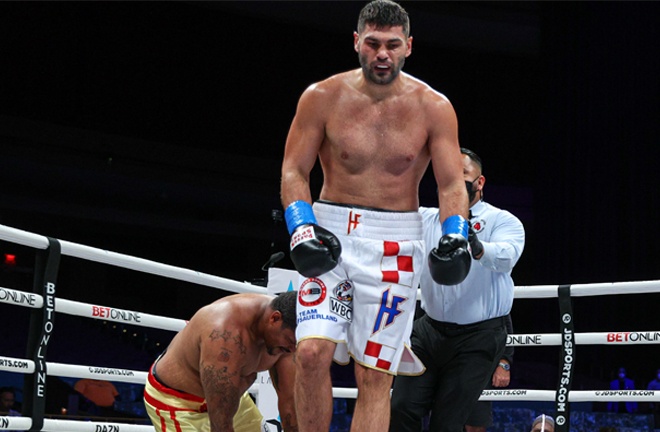 Filip Hrgovic saw off Rydell Booker in five rounds on Saturday Photo Credit: Ed Mulholland/Matchroom Boxing