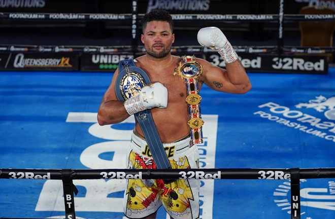 Joe Joyce was crowned British, Commonwealth and European heavyweight champion after a stunning tenth round stoppage win over Daniel Dubois in London on Saturday Photo Credit: Round 'N' Bout Media/Queensberry Promotions