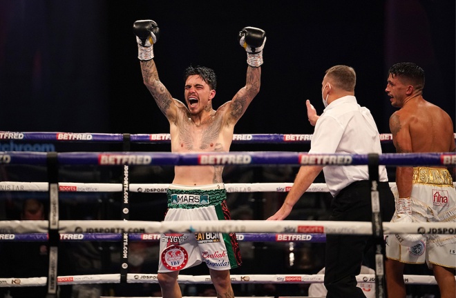 Kambosos Jr could not hide his delight after beating former world champion Selby Photo Credit: Dave Thompson/Matchroom Boxing