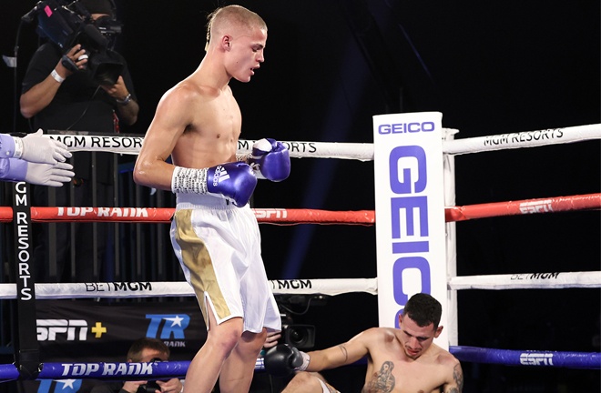 Vegas Larfield secured his second professional win Photo Credit: Please credit Mikey Williams/Top Rank via Getty Images